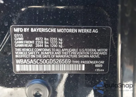 2016 BMW 528I z USA, uszkodzony, nr VIN WBA5A5C50GD526569